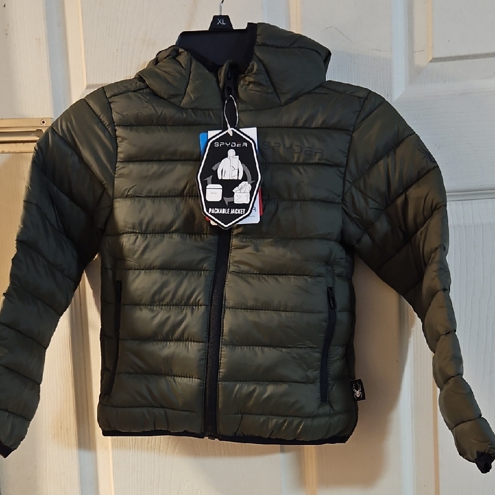 SPYDER BOYS PACKABLE PUFFER COAT: OLIVE (GREEN): NEW WITH TAGS: SIZE 4